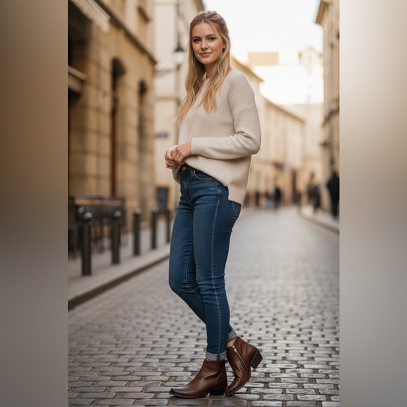 Frye Sacha Moto Shortie Cognac Leather Western Cowboy Pointy Toe Boho Ankle Boot - Picture 2 of 16